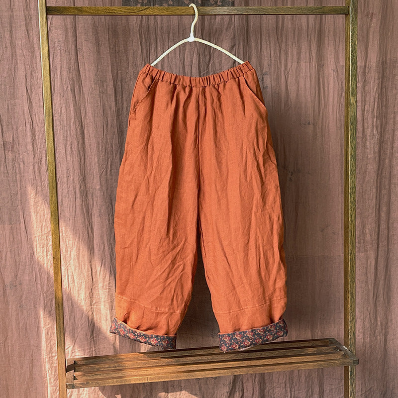 Retro Artistic Stone Washed Linen Quilted Baggy Pants
