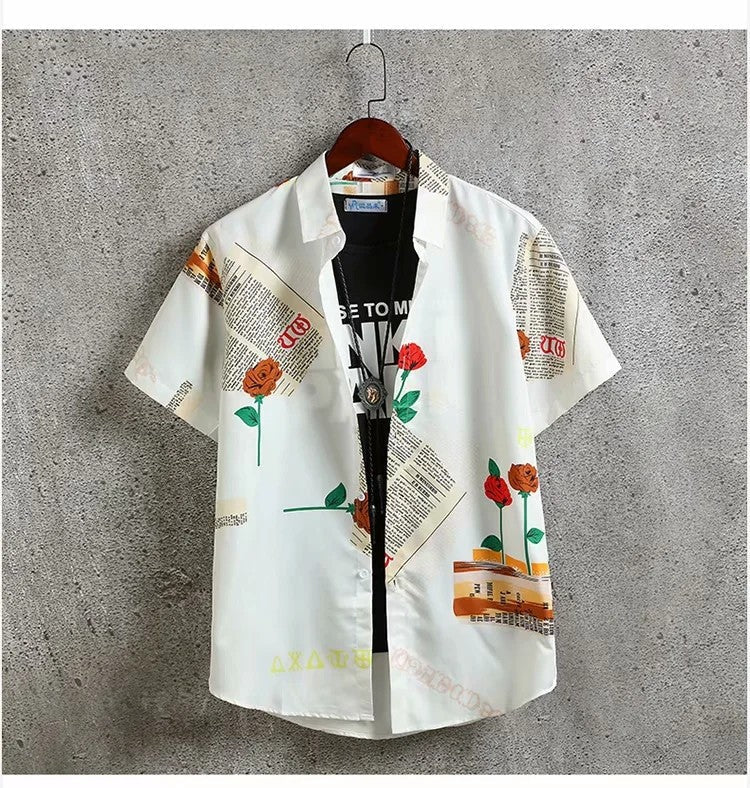 Camicia stampata a maniche corte da uomo Valstrend, dettaglio del design colorato e tessuto leggero.