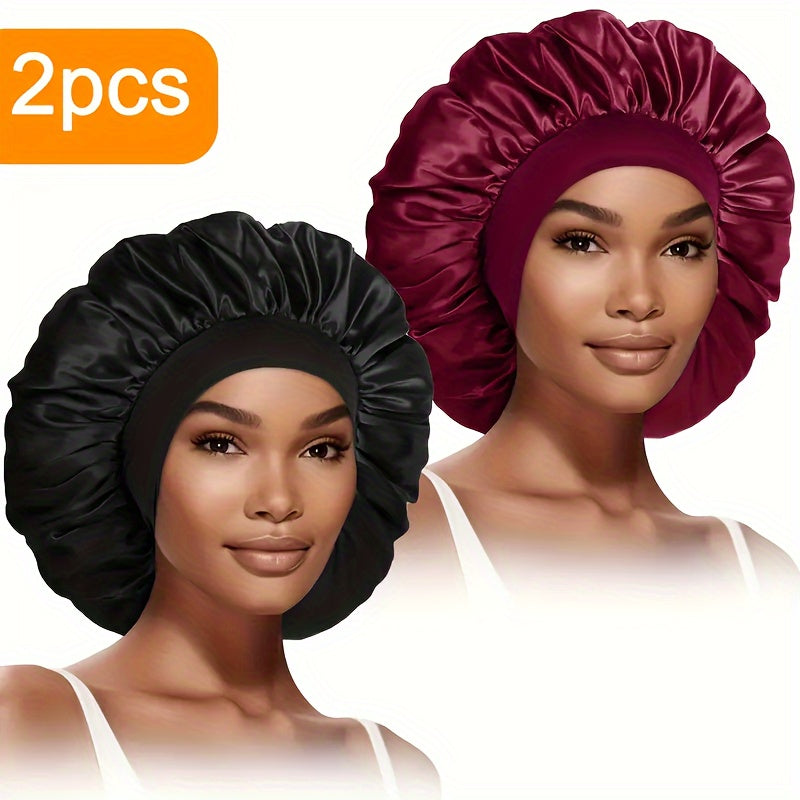 Due cappucci in raso extra large con elastico, per donna, per capelli ricci e lisci, capi notturni comodi di Valstrend shop