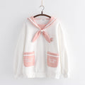 Japanese College Style Milk Tea Rabbit Sailor Collar Bow Brushed Hoody