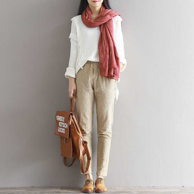 Pantaloni larghi in velluto a coste sottili da donna, taglia grande, stile casual autunno-inverno, marca Valstrend shop