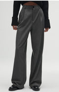 Casual Zipper And Button Closure Front Pleated Design High Waist Trousers