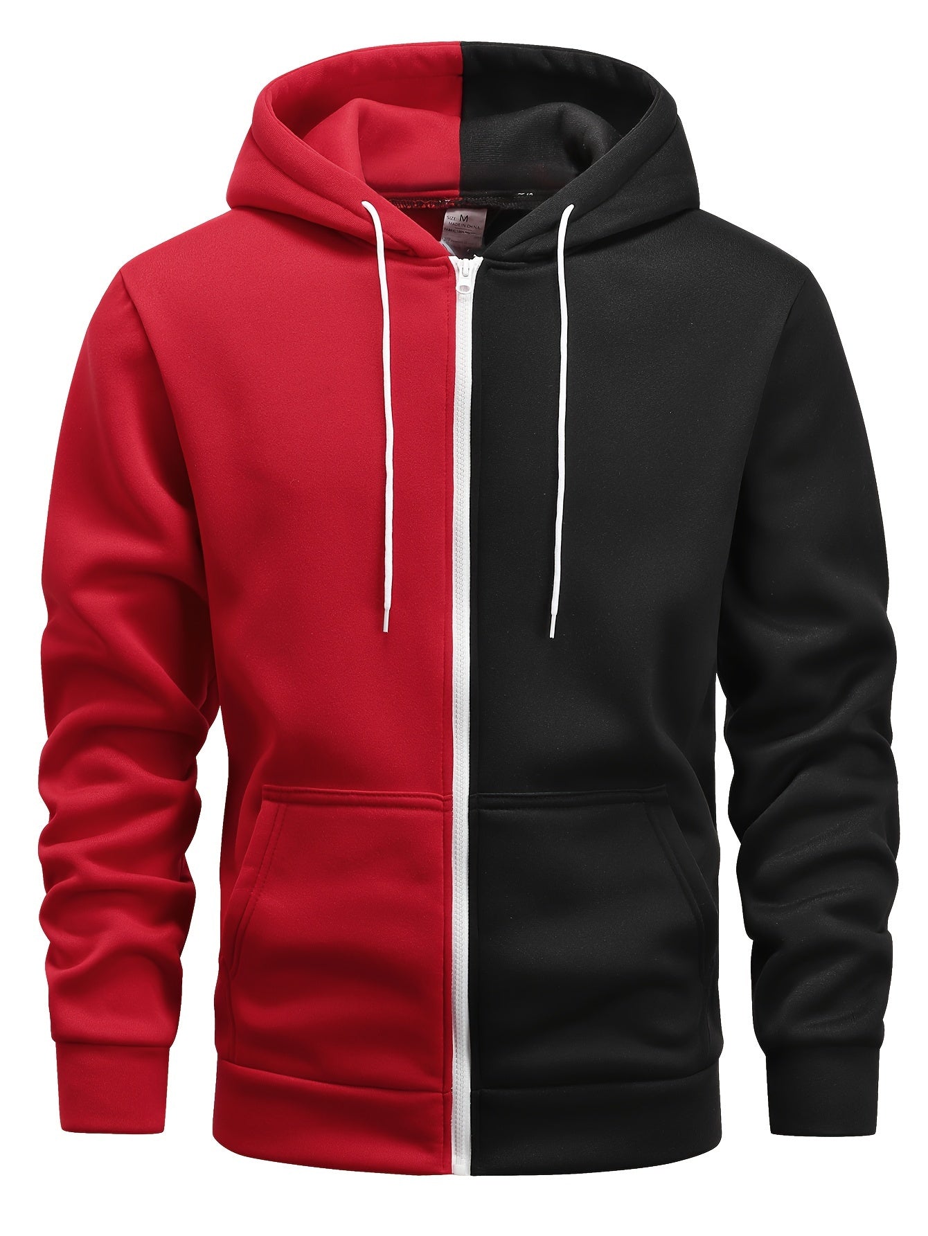 Giacca con zip e cappuccio a blocchi di colori da uomo, abbigliamento casual e comodo con maniche lunghe per autunno e inverno.