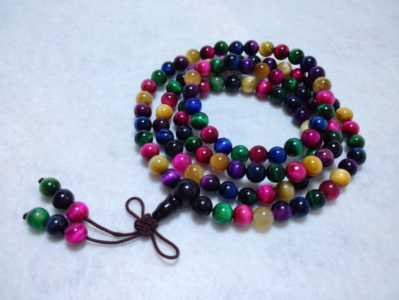 Bracciale in cristallo naturale Tigereye rosso, giallo e blu con 108 perle, gioiello unisex per innamorati, Valstrend shop