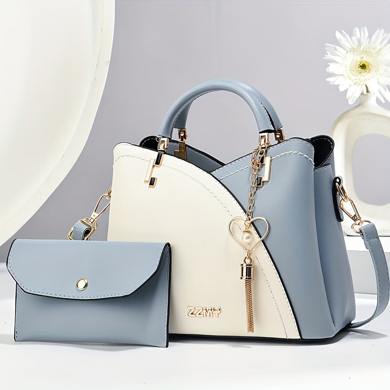 Women's Large Capacity Stylish Versatile PU Tote Bag With Double-Sided Color Block Design, Casual Workday Handbag