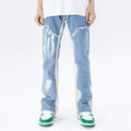 Jeans autunnali da uomo Fashion City Valstrend, morbidi e alla moda, mostrati su un modello con dettagli in denim blu.