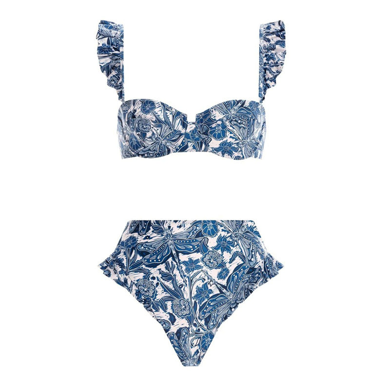 Costume da bagno bikini push-up Valstrend con vita alta e slip a righe, ideale per vacanze e relax alle terme.