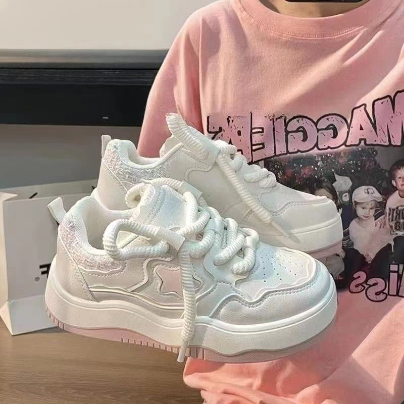 Scarpe sportive da donna bianche con piattaforma Valstrend, modello per sport e tempo libero, con suola spessa e design moderno