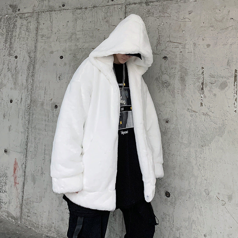 Giacca casual imbottita in cotone con cappuccio in pelliccia sintetica di coniglio, marca Valstrend, stile comodo e caldo