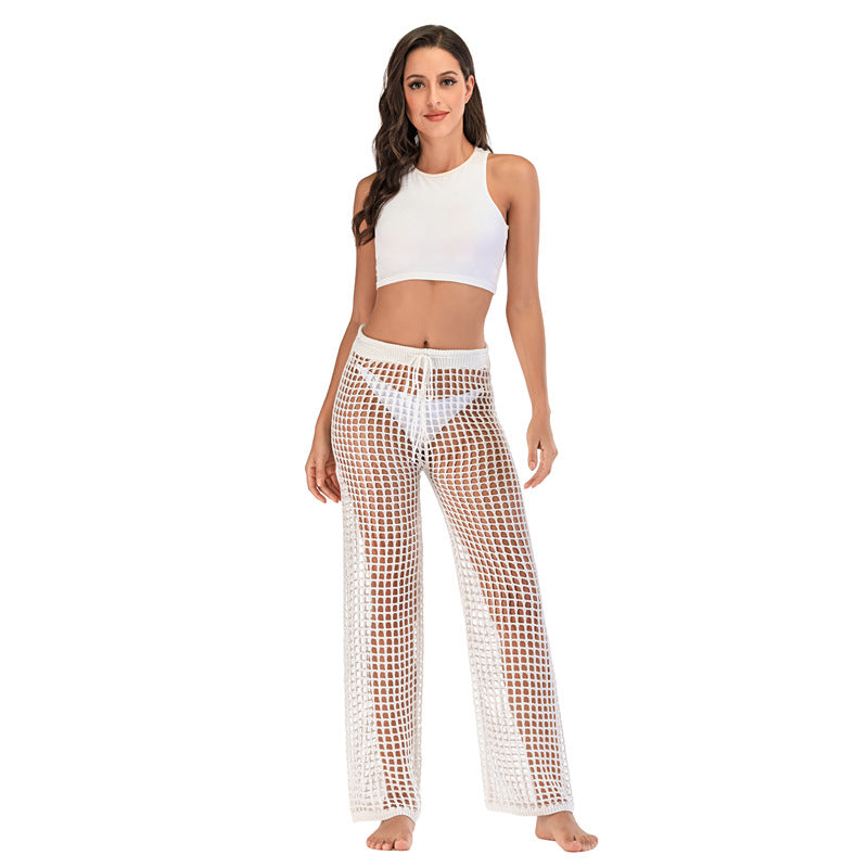 Hollow Sexy Casual Elegant Beach Loose Knitted Wide-leg Pants
