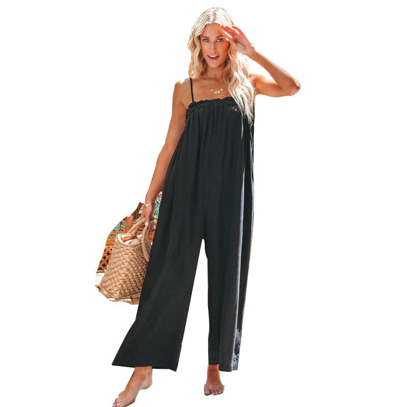 Pantaloni a suspender casual donna Valstrend, stile moda femminile, pantalone skirt con bretelle e design elegante.