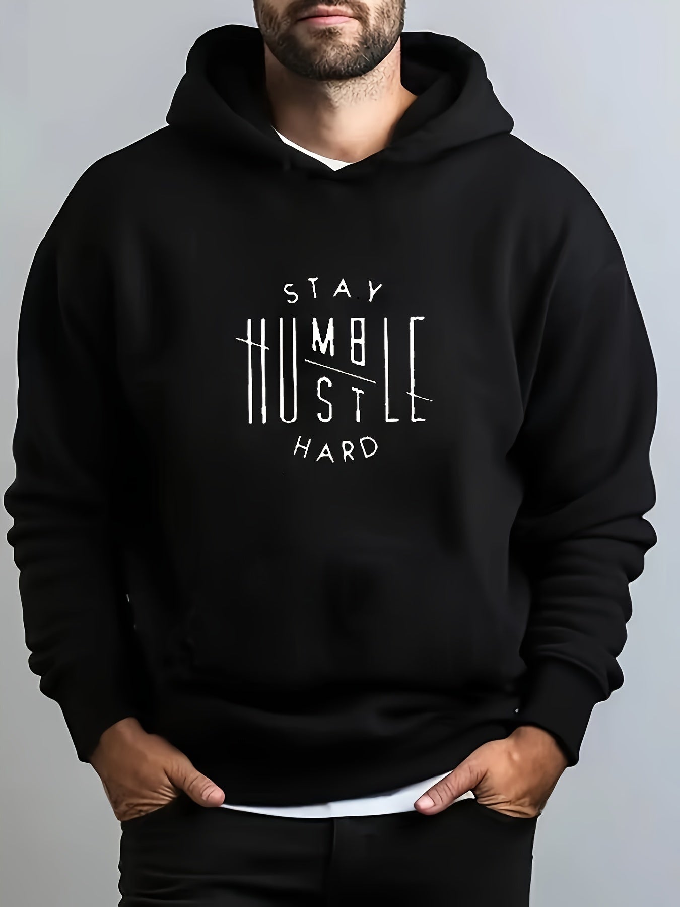 Felpa uomo Stay Humble Hard Valstrend in cotone e poliestere, maniche lunghe, colore solido, vestibilità regolare.