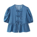 Women's Casual Loose Denim Lace Up Top