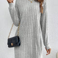 Ribbed Turtleneck Plain Color Dress, Elegant Long Sleeve Dress For Spring & Fall, Women's Clothing