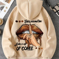 Lips & Letter Print Hoodie, Casual Kangaroo Pocket Long Sleeve Drawstring Hoodies Sweatshirt, Women's Clothing
