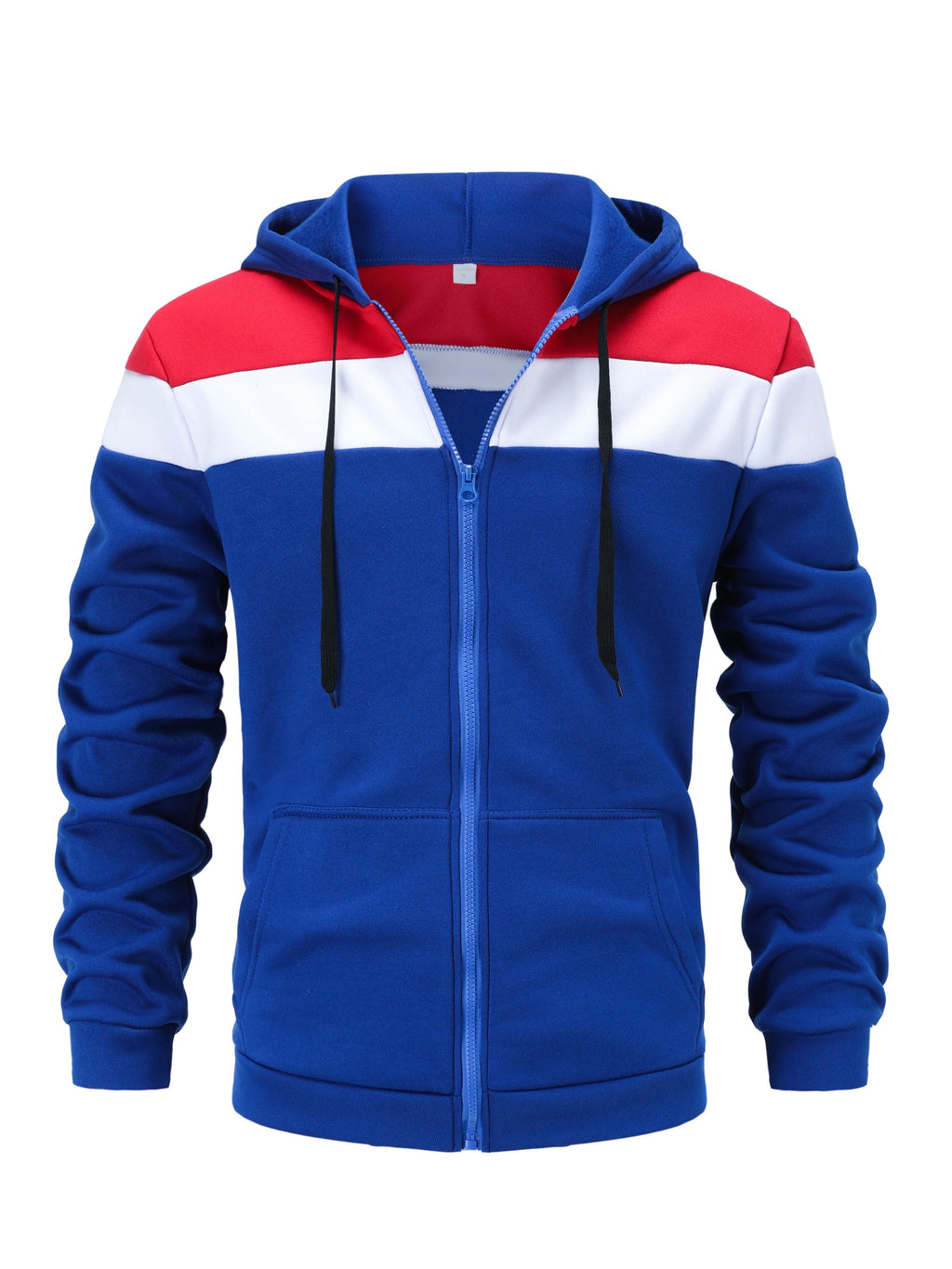 Color Block Men's Hooded Jacket, Casual Long Sleeve Zip Up Hoodie With Drawstring And Pockets, Spring Fall Outdoor Sports