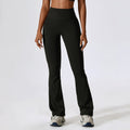 Pantaloni yoga a campana a gamba larga color nude con vita sollevata e effetto modellante, marca Valstrend shop.