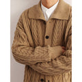 Maglione da uomo stile retrò americano con revers a tendenza vintage, in tessuto morbido, colore blu, vestibilità comoda.