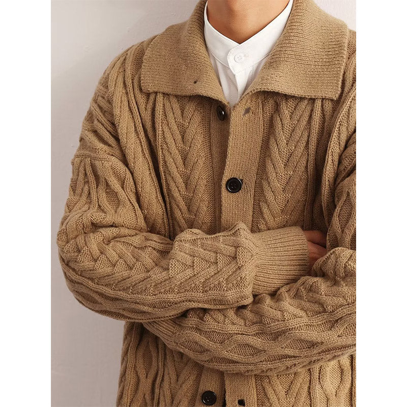 Maglione da uomo stile retrò americano con revers a tendenza vintage, in tessuto morbido, colore blu, vestibilità comoda.
