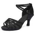 Scarpe da ballo latino satin indoor Valstrend, modello con suola liscia, colore nero e design elegante per danza latina.