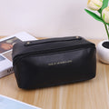 Chic Large Capacity Makeup Bag - Portable Travel Cosmetic Organizer with Zipper, Hand Washable Faux Leather, Black/Pink