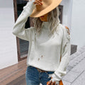 Fashion Women's Wear Shabby Long Sleeve White High Collar Sweater