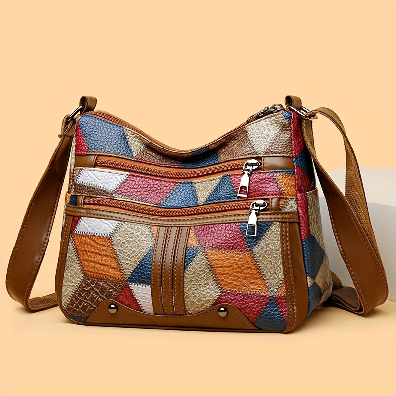 Borsa a tracolla Valstrend con grande capacità, design elegante, pattern 3D e pelle sintetica colorblock per uso quotidiano