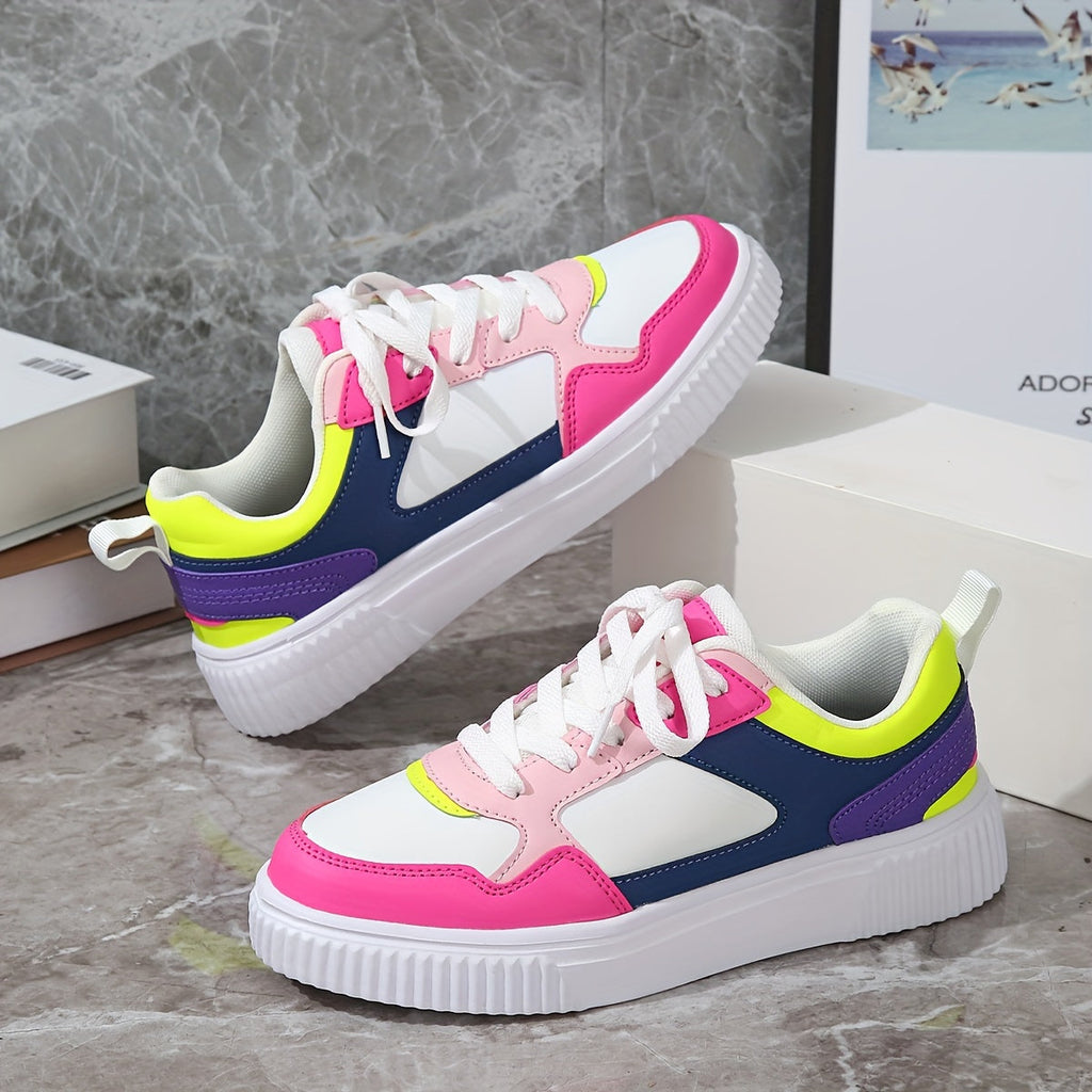 Women's Colorblock Low-Top Sneakers - Comfortable Lace-Up Sneakers for All Seasons, Perfect Christmas Gift