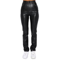 Pantaloni in pelle PU elasticizzata per donne, da base, nero, con vestibilità aderente e dettagli eleganti.