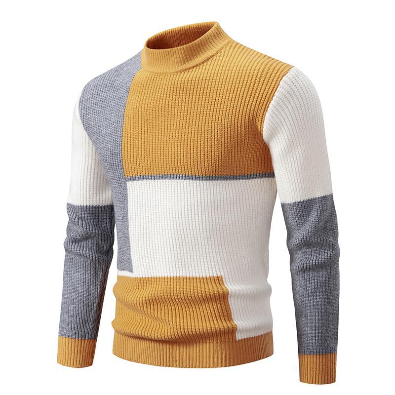 Maglione da uomo Valstrend con collo alto half-high, contrasto colore, stile casual giovanile coreano, tessuto a maglia.