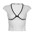 Women's Minimalist Bow Contrasting V-neck Lace Top
