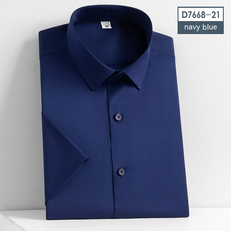 Camicia da uomo a maniche corte senza ferro Valstrend, tessuto elasticizzato a tinta unita, stile casual e comodo.