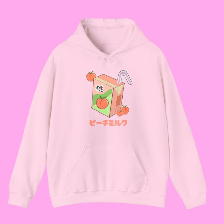 Felpa con cappuccio Valstrend shop con stampa di pesche e frase "Life Is Like Peach" su tessuto morbido e colorato.