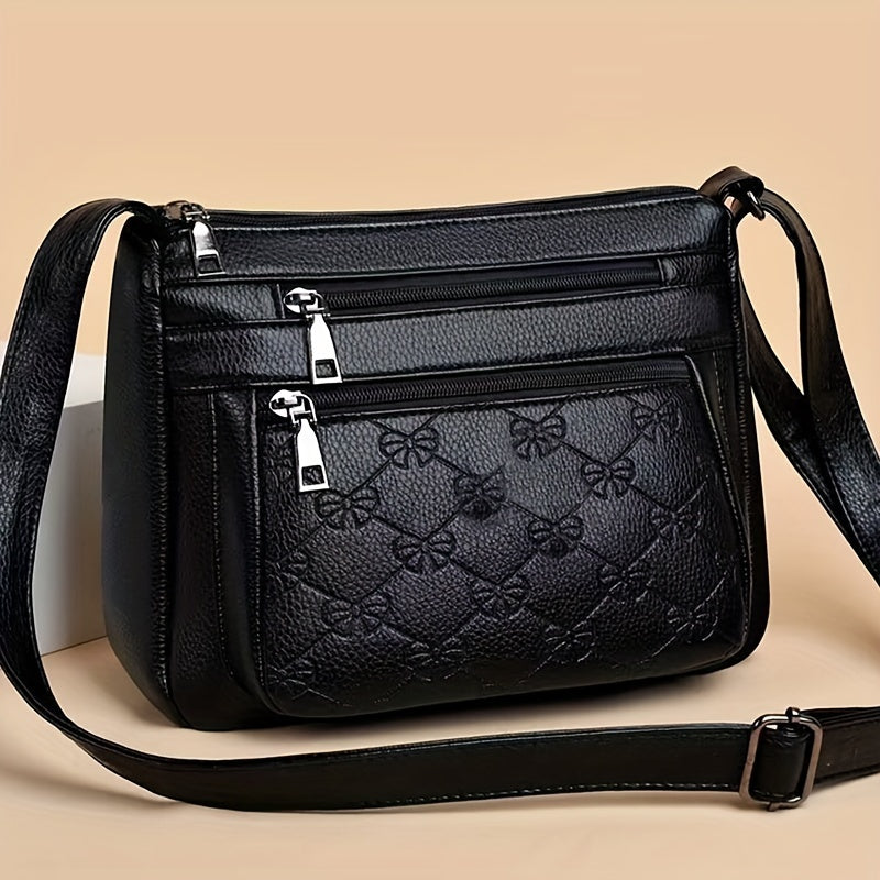Borsa a spalla elegante in PU nero con motivo trapuntato e chiusura con zip, marca Valstrend.