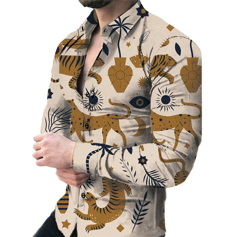 Camicia da uomo casual a maniche lunghe con stampa floreale grande, marca Valstrend shop.