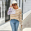 Plus Size Women's Loose Striped Sweater Long Sleeve Color Matching Round Neck Sweater