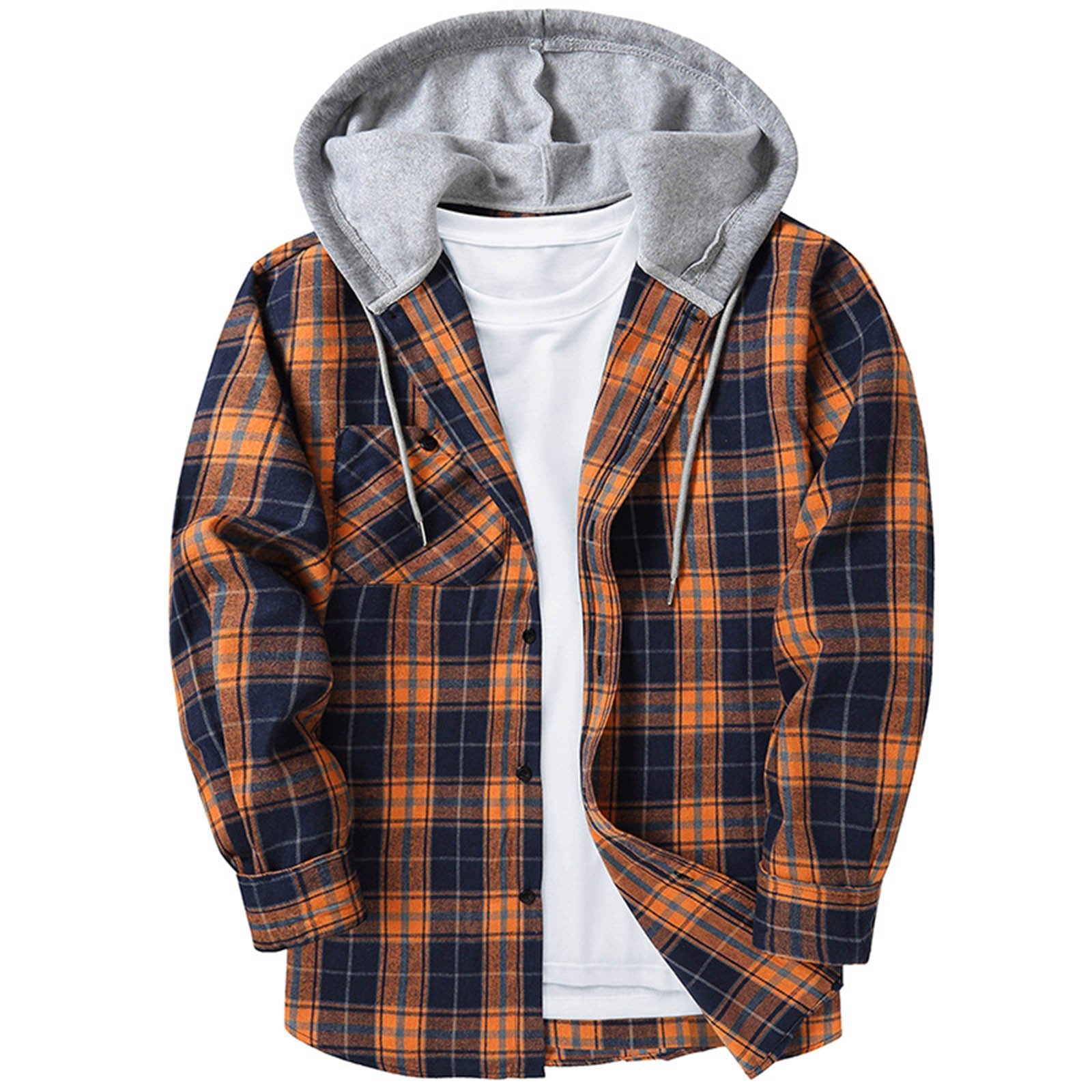 Camicia casual con cappuccio a quadri da uomo Valstrend, dettagli in tessuto plaid con cappuccio e maniche lunghe.