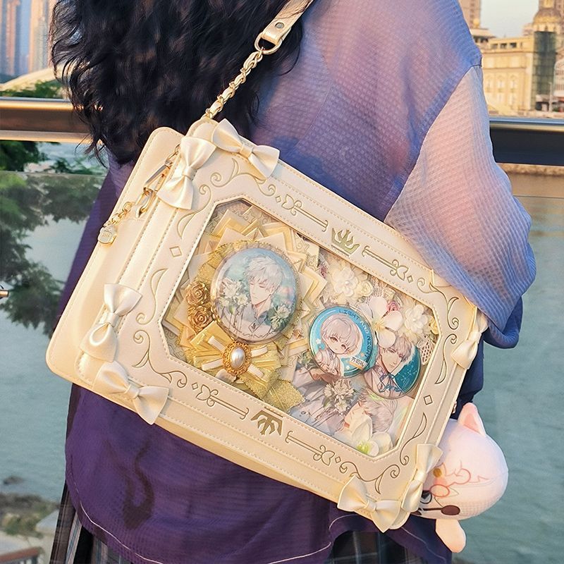 Borsa piccola e trasparente verticale per ragazza, stile retrò, marca Valstrend, con manico e dettagli eleganti.