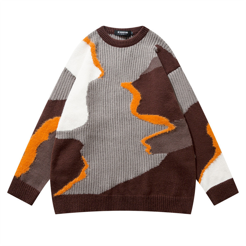 Maglione girocollo autunnale Valstrend con cuciture irregolari e dettagli in contrasto, stile casual e rilassato.
