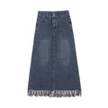 Plus Size Tassel Half-length Denim Women's Hong Kong Style Autumn High Waist Slimming A- Line Long Overknee Skirt