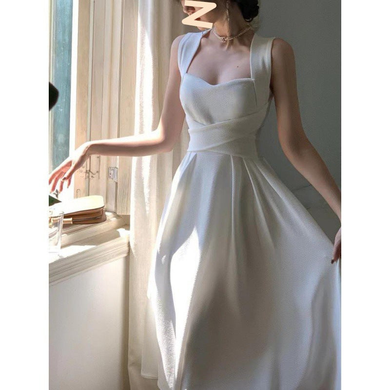 Niche High Sense Dignified Goddess Fan High End Light Luxury Square Collar Socialite Fairy Long Dress Female