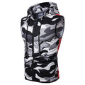 Canottiera sportiva senza maniche Valstrend con cappuccio, stampa camouflage e zip, perfetta per allenamenti e fitness.