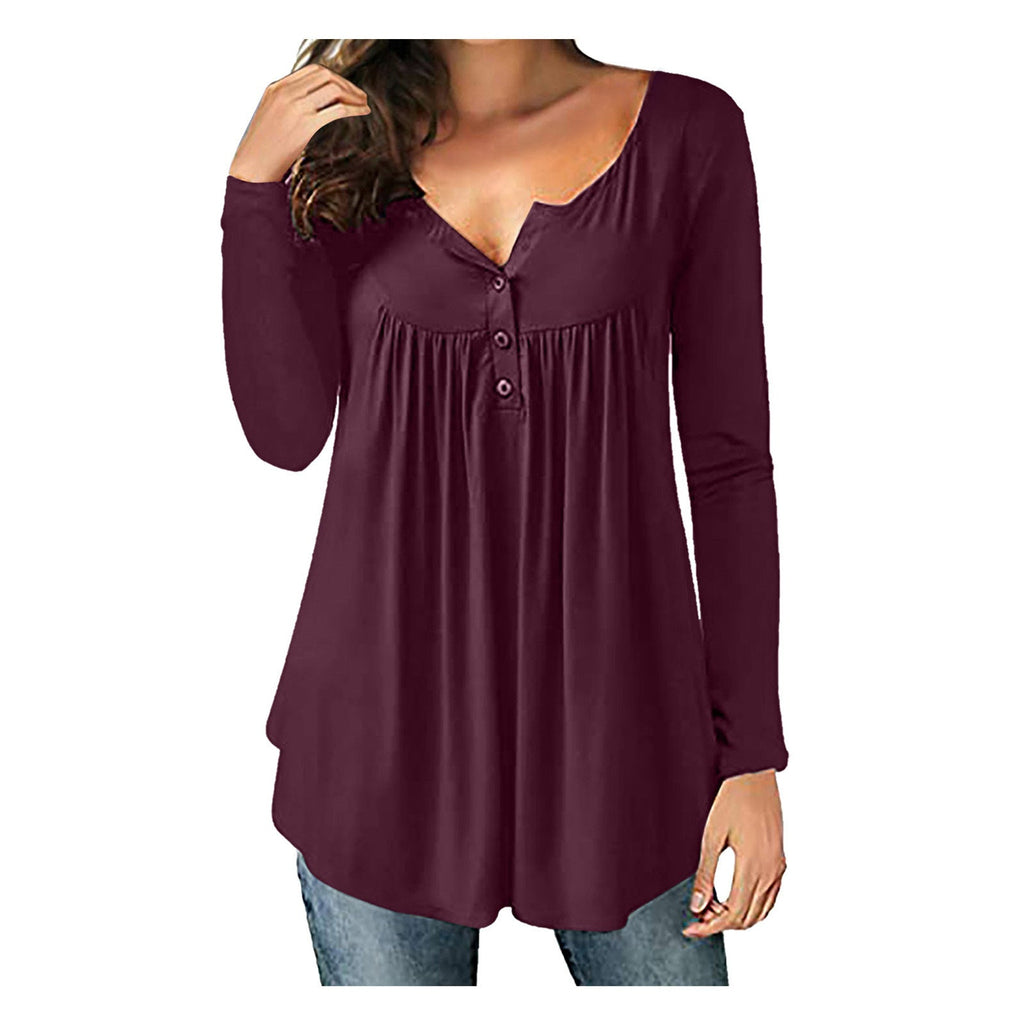 Women's Printed Plus Size Deep V Pullover T-shirt