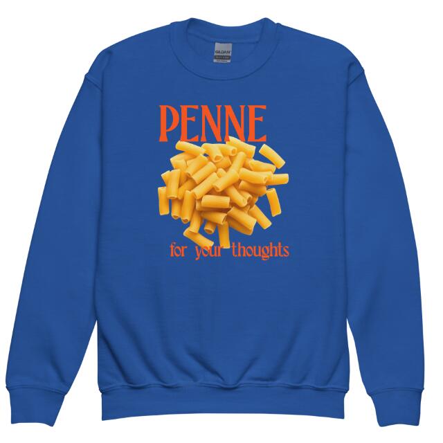 Maglione girocollo Valstrend con stampa di macaroni europei e americani, in tessuto morbido, visibile sulla modella.