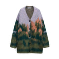 Cardigan donna Valstrend, maglione a maniche lunghe con scollo a V e motivo paesaggio in maglia morbida e colorata.