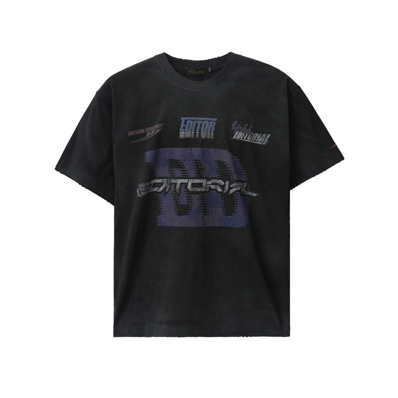 T-shirt uomo Valstrend con stampa lettera spray, maniche corte e vestibilità ampia, stile casual e moderno.
