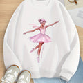 Beautiful Cartoon Ballet Girl Graphic Print, Girls Trendy & Casual Long Sleeve Sweatshirt For Fall & Winter, Girls Clothes, As Gifts