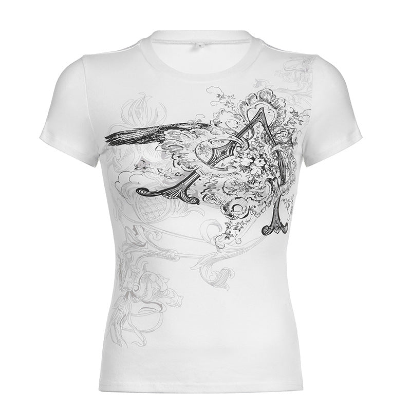 T-shirt slim-fit a maniche corte donna Valstrend con stampa retrò, design elegante e stile moderno.