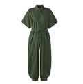 Tuta donna retro a maniche corte con bottoni, stile vintage, marca Valstrend, mostra dettagli della zip e design elegante.