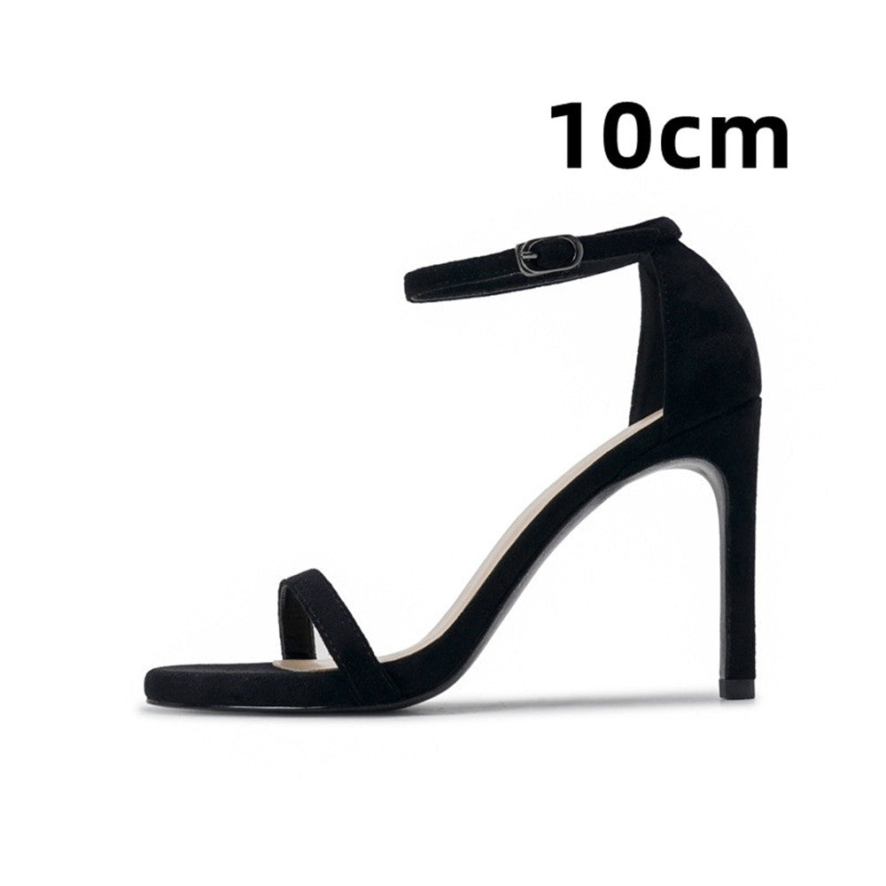Sandali con tacco a spillo da donna Valstrend con cinturino con fibbia, eleganti e alla moda, in pelle nera.